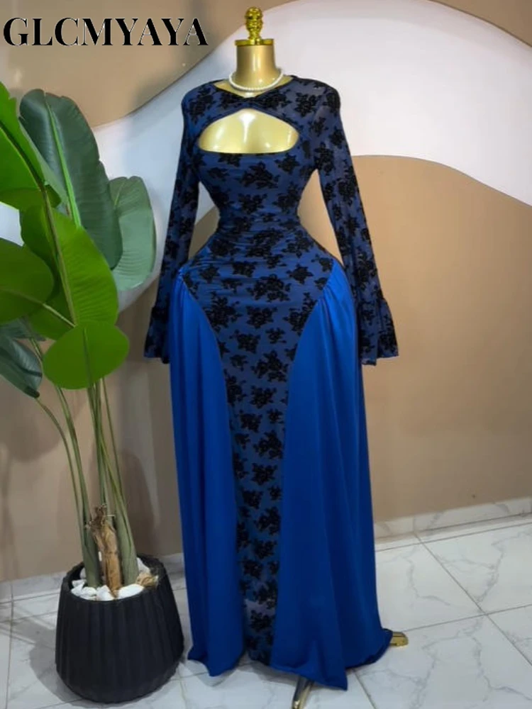 CM.YAYA Women Floral Patchwork Ruched Side Cutout Front Long Sleeve Midi Maxi Long Dress 2025 Party Education Trendy Dresses