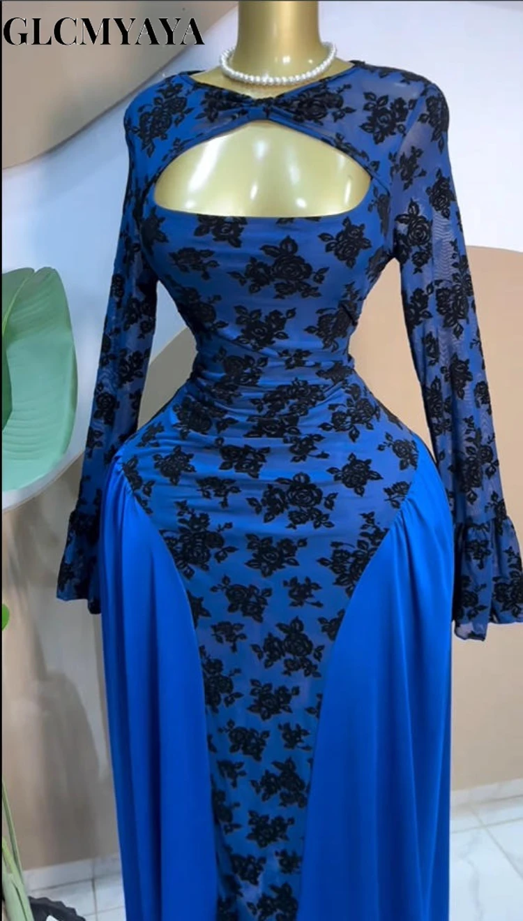 CM.YAYA Women Floral Patchwork Ruched Side Cutout Front Long Sleeve Midi Maxi Long Dress 2025 Party Education Trendy Dresses