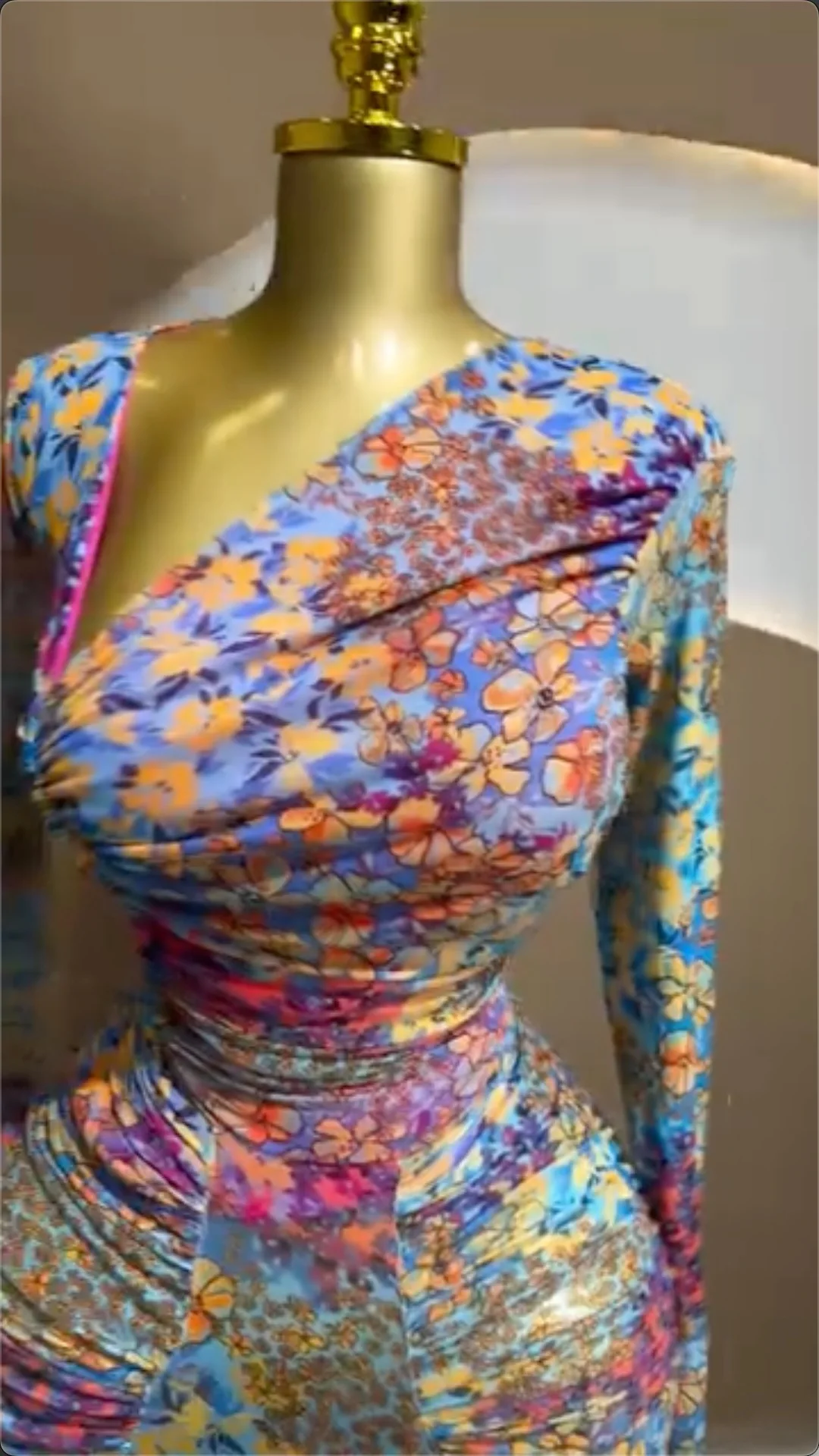 CM.YAYA Women Tie Dye Print Skew Neck Flare Long Sleeve Ruched Stacked Maxi Long Dress 2026 Evening Birthday Sexy Party Dresses