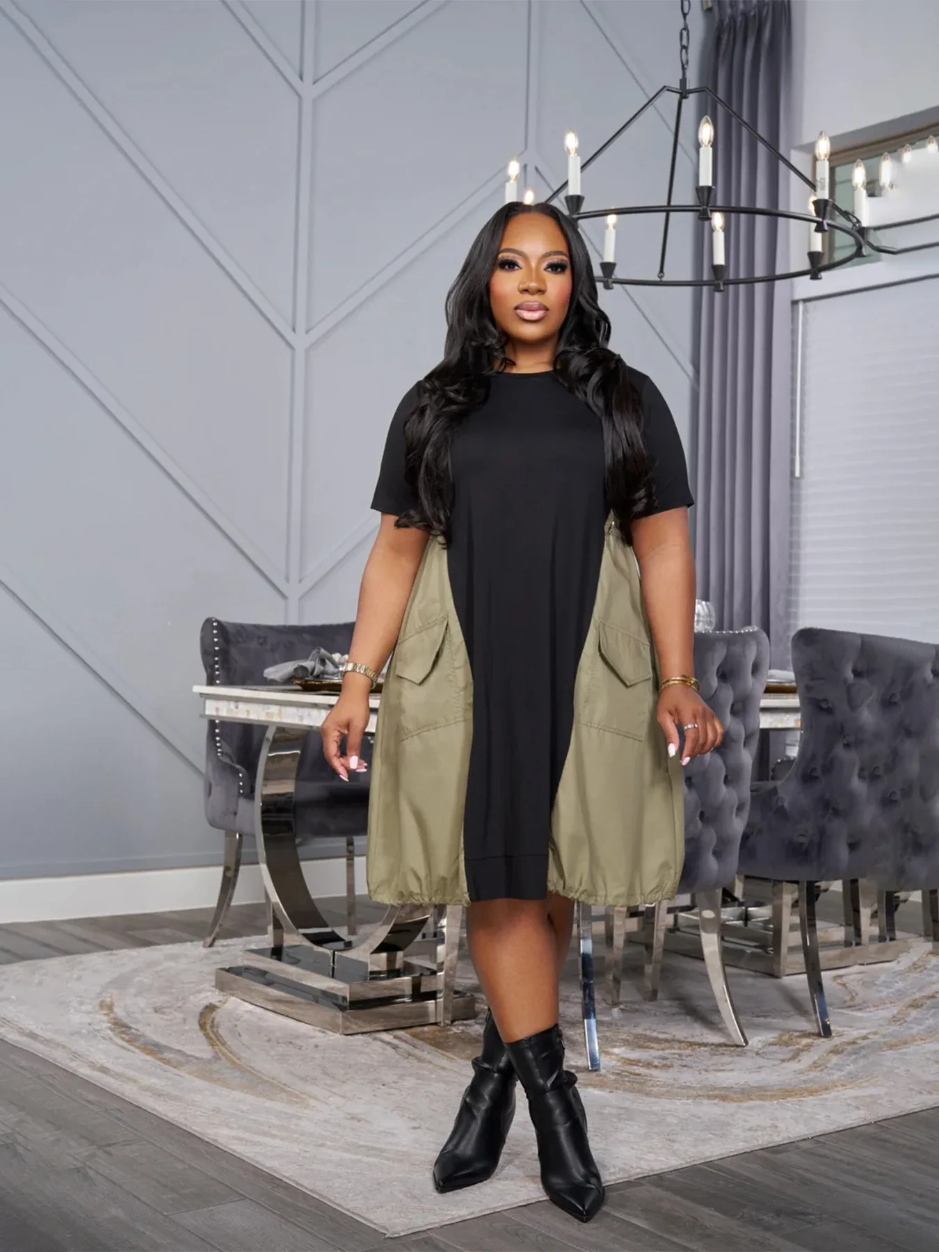 CM.YAYA Women Short Sleeve Loose Plus Size Dress 2025 Summer Street Fashion T-shirt Style Patchwork Birthday Vestidos Dresses