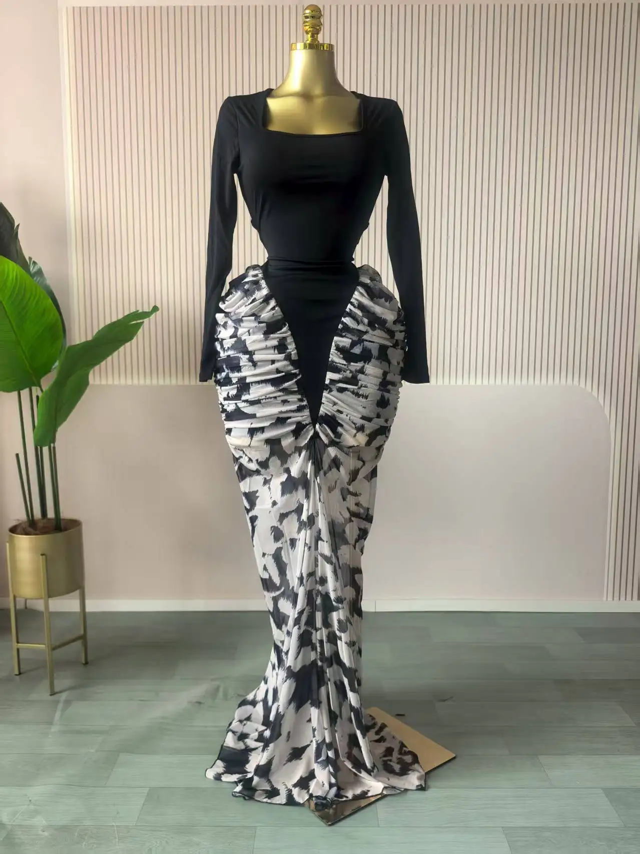 CM.YAYA Women Print Patchwork Stacked Ruched Sleeveless Bodycon Midi Maxi Long Dress 2025 Birthday Vacation Sexy Party Dresses