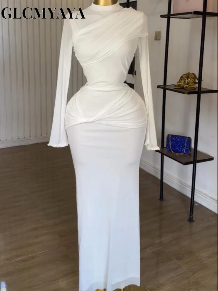 GLCMYAYA Street Women Wrap Stacked Ruched Bodycon Midi Pearl Long Sleeve Maxi Long Dress 2025 Fall Vacation Dresses Vestidos GLCMYAYA Street Women Wrap Stacked Ruched Bodycon Midi Pearl Long Sleeve Maxi Long Dress 2025 Fall Vacation Dresses Vestidos
