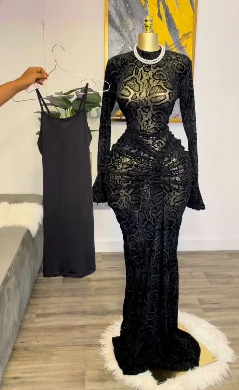 CM.YAYA Women Long Sleeve Stacked Mesh with Lining Bodycon Cocktail Long Dress 2025 Autumn Evening Birthday Sexy Party Dresses CM.YAYA Women Long Sleeve Stacked Mesh with Lining Bodycon Cocktail Long Dress 2025 Autumn Evening Birthday Sexy Party Dresses