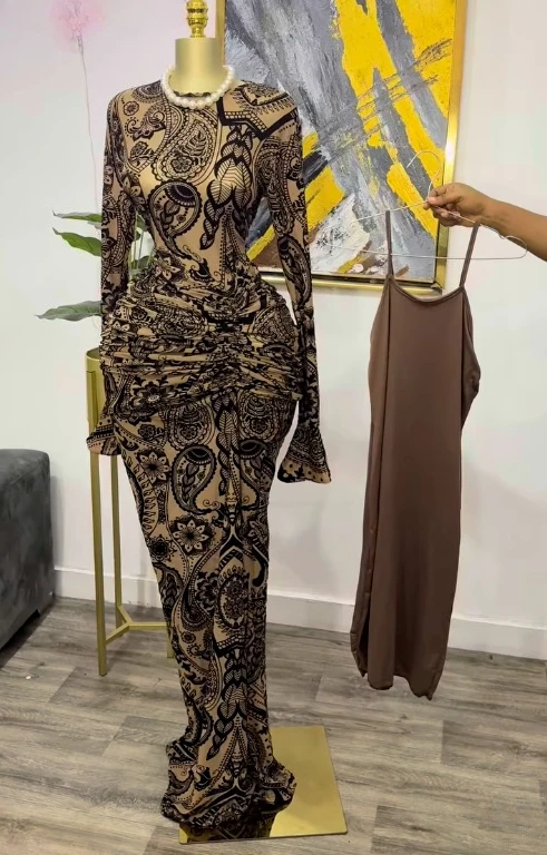 CM.YAYA Women Long Sleeve Stacked Mesh with Lining Bodycon Cocktail Long Dress 2025 Autumn Evening Birthday Sexy Party Dresses CM.YAYA Women Long Sleeve Stacked Mesh with Lining Bodycon Cocktail Long Dress 2025 Autumn Evening Birthday Sexy Party Dresses