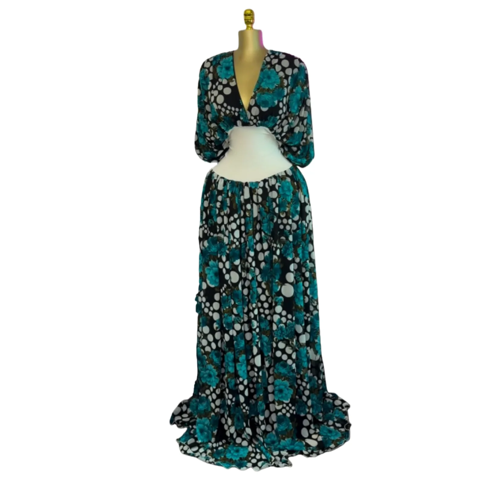 GLCMYAYA Women Dot Floral Printed Drawstring Ruched Batwing Half Sleeve Corset Maxi Dress Vacation Party Long Dresses Vestidos