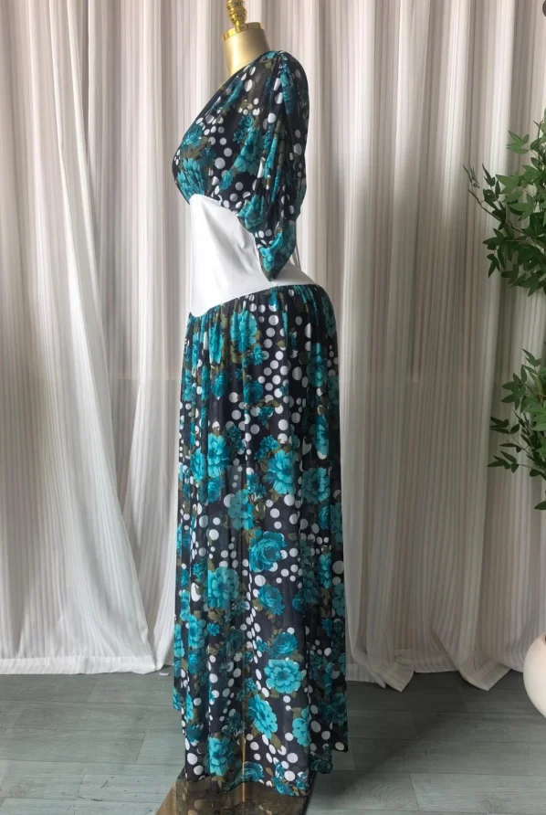 GLCMYAYA Women Dot Floral Printed Drawstring Ruched Batwing Half Sleeve Corset Maxi Dress Vacation Party Long Dresses Vestidos GLCMYAYA Women Dot Floral Printed Drawstring Ruched Batwing Half Sleeve Corset Maxi Dress Vacation Party Long Dresses Vestidos