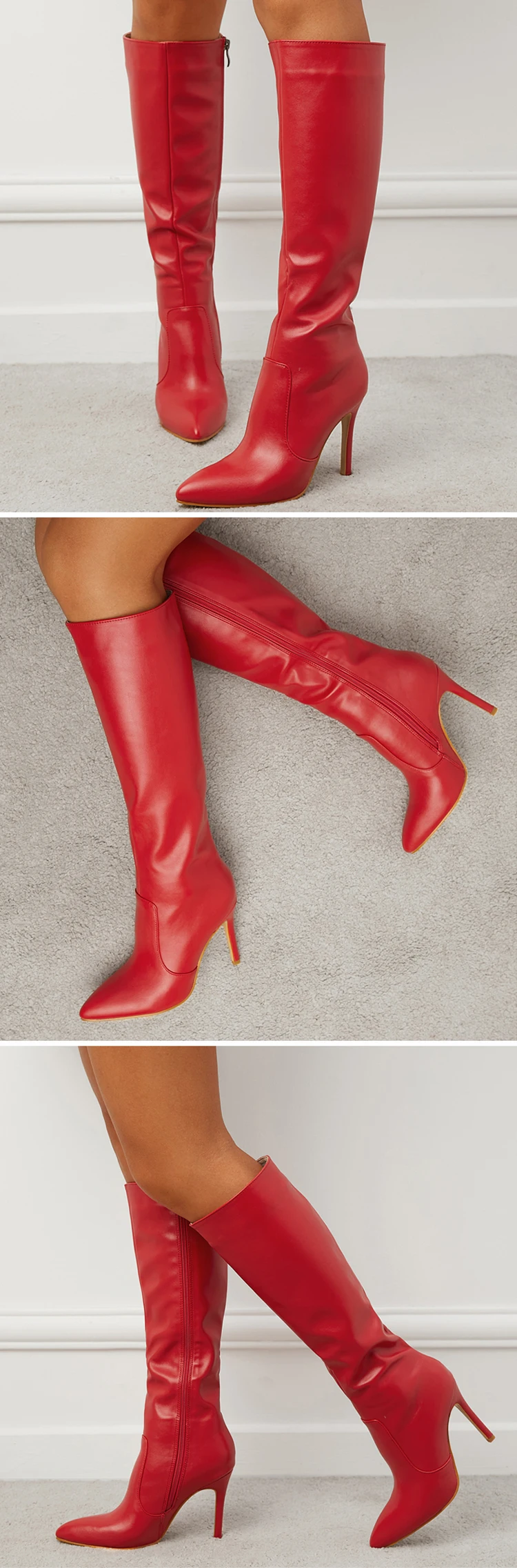 Eilyken Autumn Winter Wedding Party Women Knee-High Boots Pointed Toe Thin High Heels Shoes Sexy Zipper Footwear Size 35-42