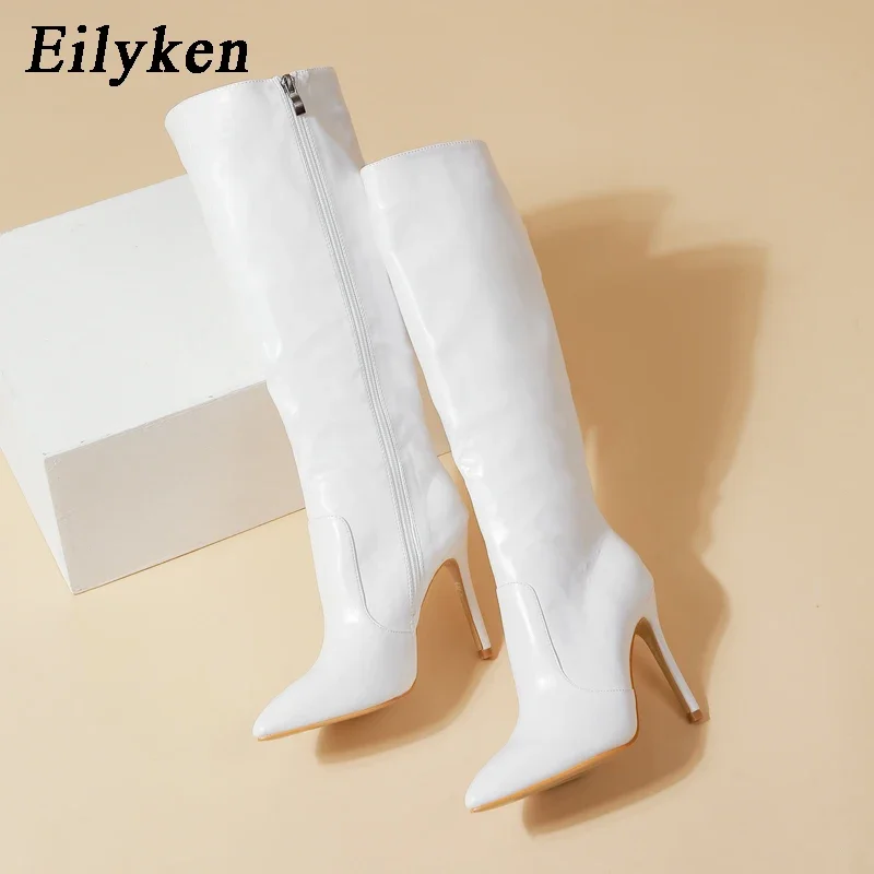 Eilyken Autumn Winter Wedding Party Women Knee-High Boots Pointed Toe Thin High Heels Shoes Sexy Zipper Footwear Size 35-42