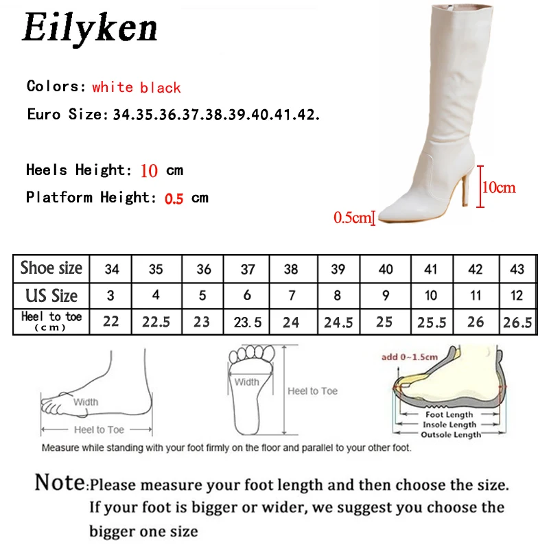 Eilyken Autumn Winter Wedding Party Women Knee-High Boots Pointed Toe Thin High Heels Shoes Sexy Zipper Footwear Size 35-42