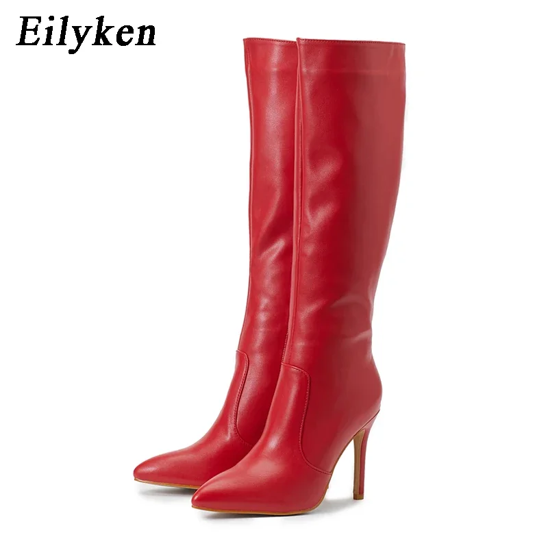 Eilyken Autumn Winter Wedding Party Women Knee-High Boots Pointed Toe Thin High Heels Shoes Sexy Zipper Footwear Size 35-42