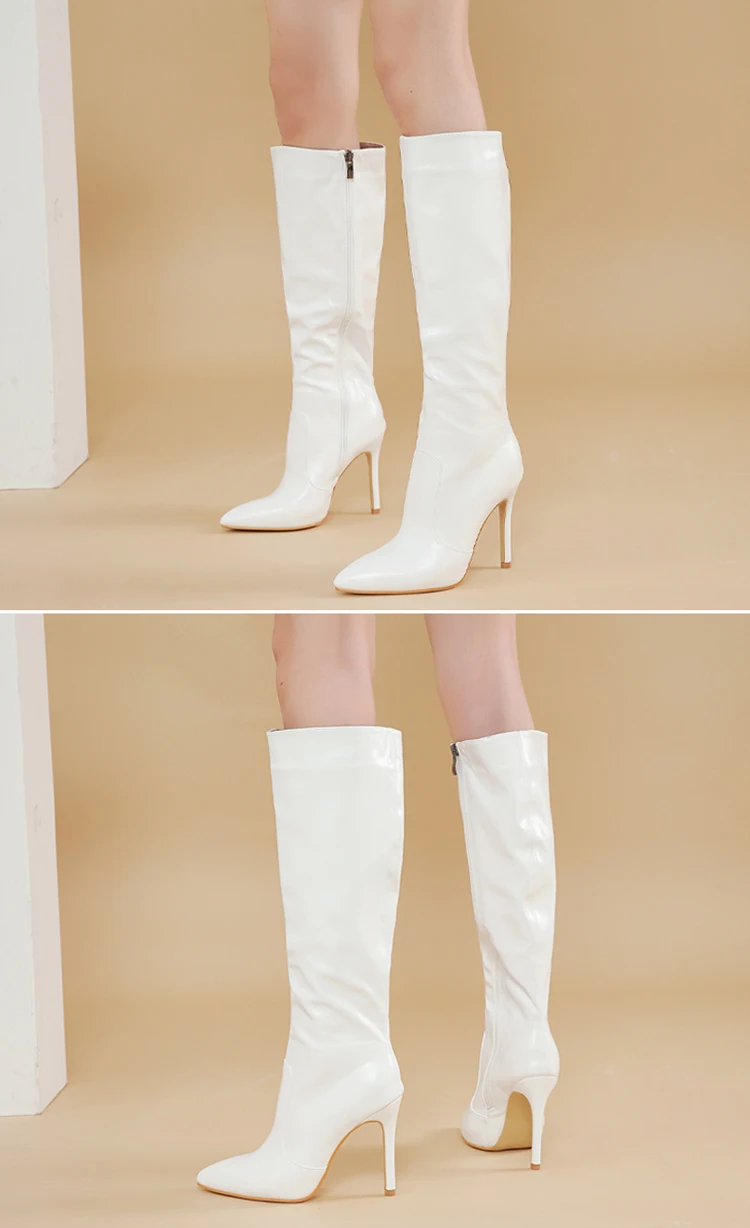 Eilyken Autumn Winter Wedding Party Women Knee-High Boots Pointed Toe Thin High Heels Shoes Sexy Zipper Footwear Size 35-42