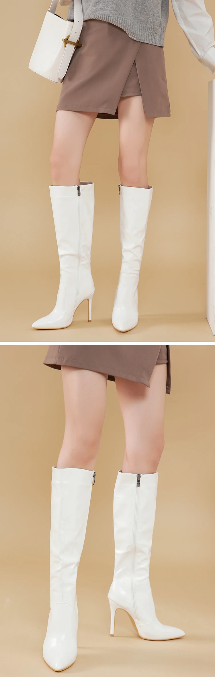 Eilyken Autumn Winter Wedding Party Women Knee-High Boots Pointed Toe Thin High Heels Shoes Sexy Zipper Footwear Size 35-42