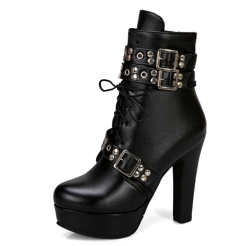 Women Ankle Boots Platform Red Yellow White Lace Up High Heels Short Boot Female Buckle Autumn Winter Sexy Men Shoes Large Size