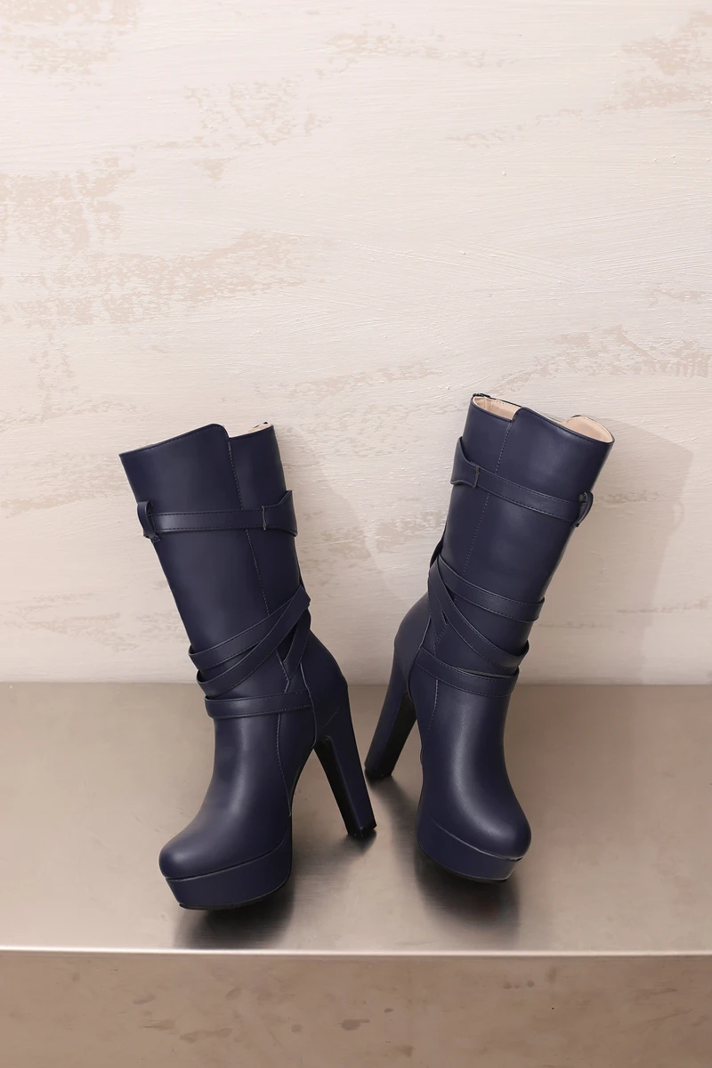 Womens White Calf Boots Platform Shoes Fashion Belt Buckle High Heels Yellow Black Autumn Winter Short Boot Ladies Large Size 50 Womens White Calf Boots Platform Shoes Fashion Belt Buckle High Heels Yellow Black Autumn Winter Short Boot Ladies Large Size 50