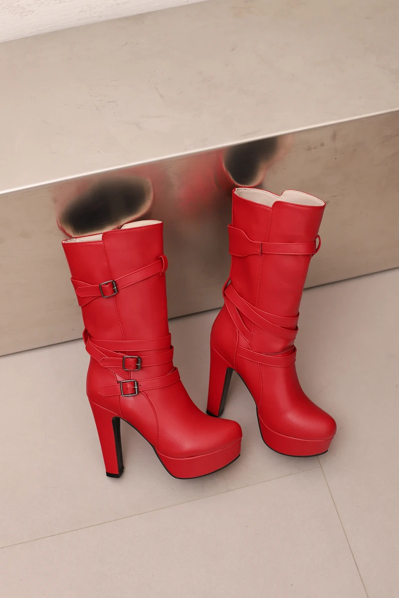 Womens White Calf Boots Platform Shoes Fashion Belt Buckle High Heels Yellow Black Autumn Winter Short Boot Ladies Large Size 50 Womens White Calf Boots Platform Shoes Fashion Belt Buckle High Heels Yellow Black Autumn Winter Short Boot Ladies Large Size 50