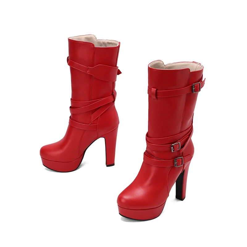 Womens White Calf Boots Platform Shoes Fashion Belt Buckle High Heels Yellow Black Autumn Winter Short Boot Ladies Large Size 50 Womens White Calf Boots Platform Shoes Fashion Belt Buckle High Heels Yellow Black Autumn Winter Short Boot Ladies Large Size 50