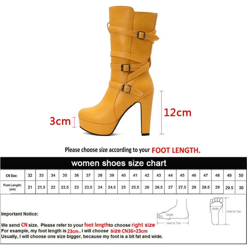 Womens White Calf Boots Platform Shoes Fashion Belt Buckle High Heels Yellow Black Autumn Winter Short Boot Ladies Large Size 50 Womens White Calf Boots Platform Shoes Fashion Belt Buckle High Heels Yellow Black Autumn Winter Short Boot Ladies Large Size 50