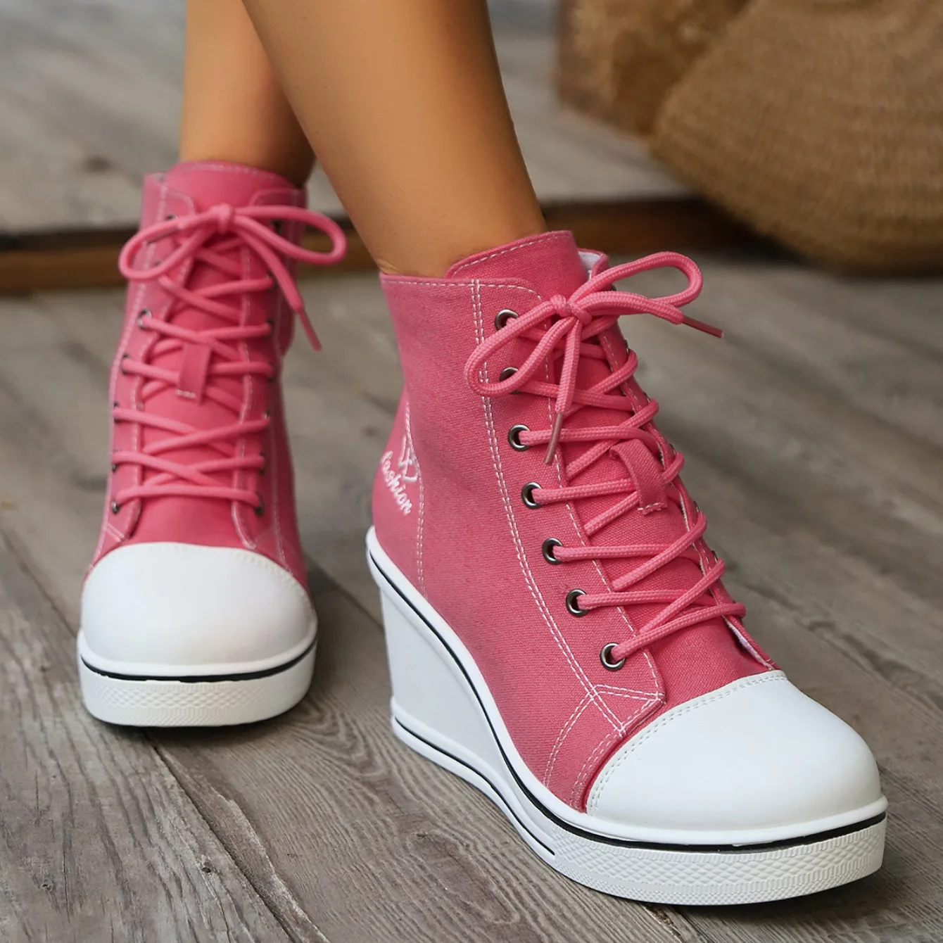 Women Sneakers 2024 New High Tops Wedge Fashion Platform Sneakers Woman Lace Up Height Increase Casual Canvas Shoes for Women