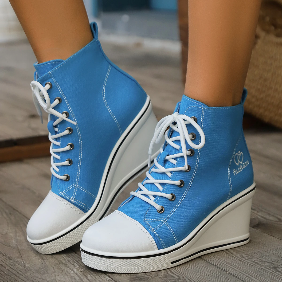 Women Sneakers 2024 New High Tops Wedge Fashion Platform Sneakers Woman Lace Up Height Increase Casual Canvas Shoes for Women Women Sneakers 2024 New High Tops Wedge Fashion Platform Sneakers Woman Lace Up Height Increase Casual Canvas Shoes for Women