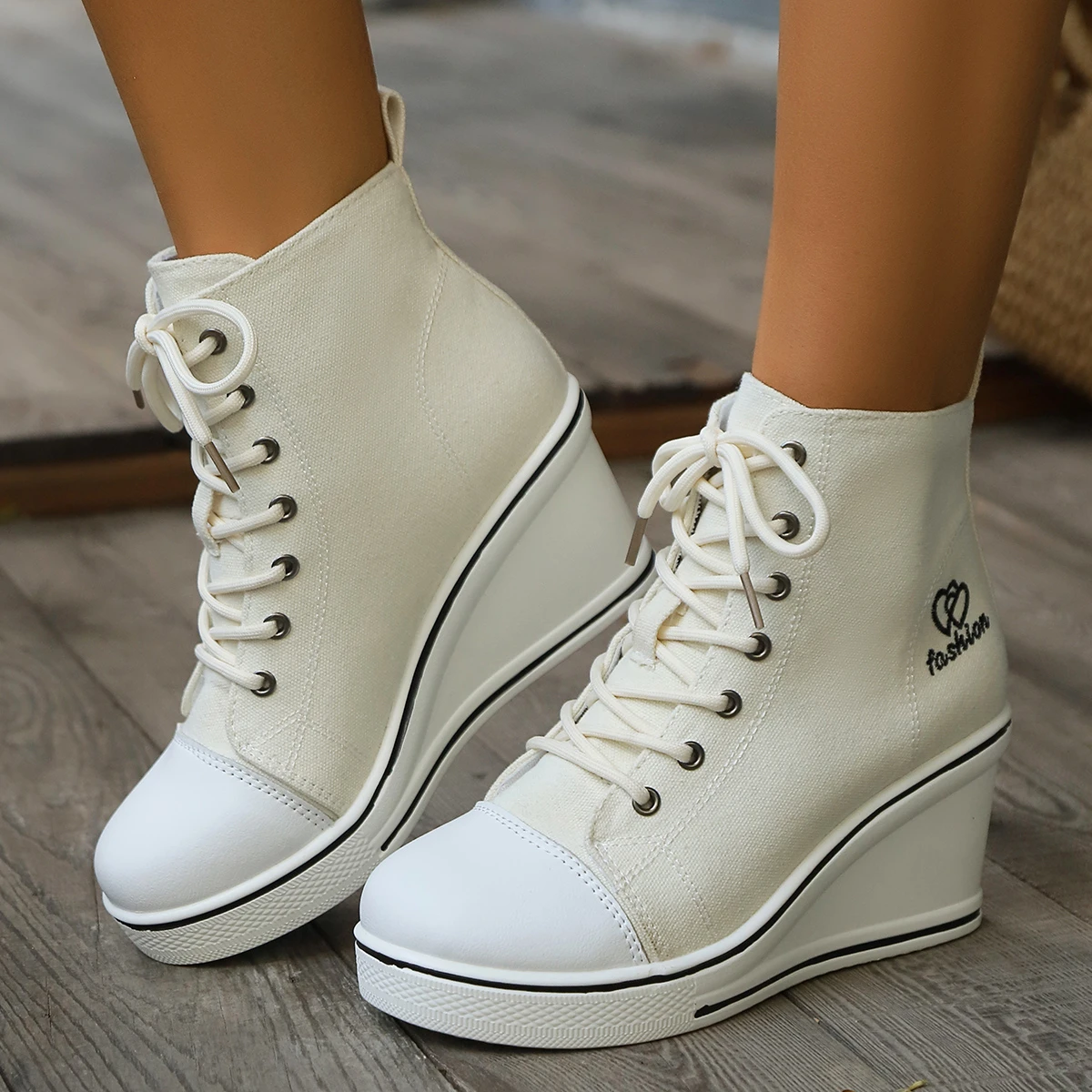Women Sneakers 2024 New High Tops Wedge Fashion Platform Sneakers Woman Lace Up Height Increase Casual Canvas Shoes for Women Women Sneakers 2024 New High Tops Wedge Fashion Platform Sneakers Woman Lace Up Height Increase Casual Canvas Shoes for Women