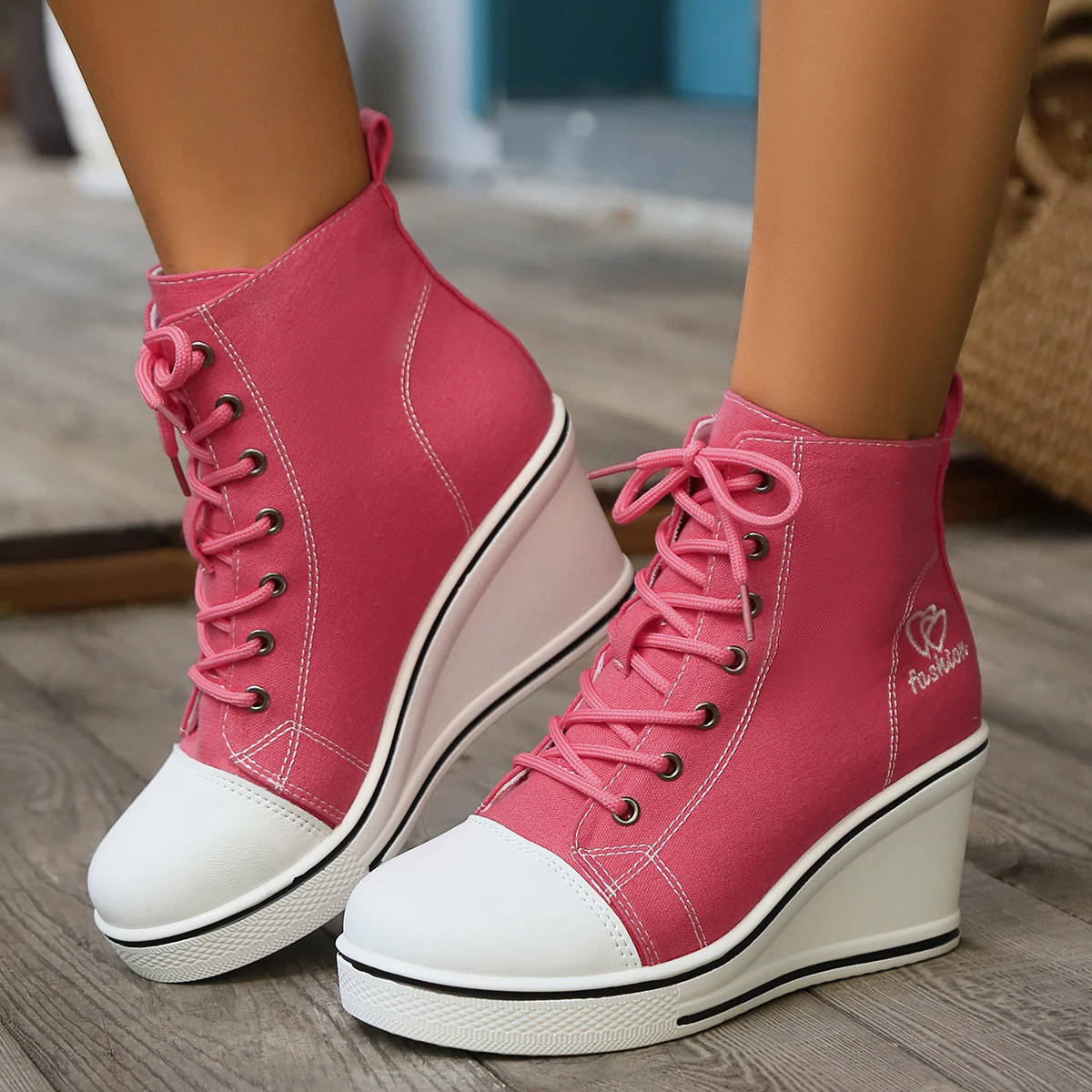 Women Sneakers 2024 New High Tops Wedge Fashion Platform Sneakers Woman Lace Up Height Increase Casual Canvas Shoes for Women Women Sneakers 2024 New High Tops Wedge Fashion Platform Sneakers Woman Lace Up Height Increase Casual Canvas Shoes for Women