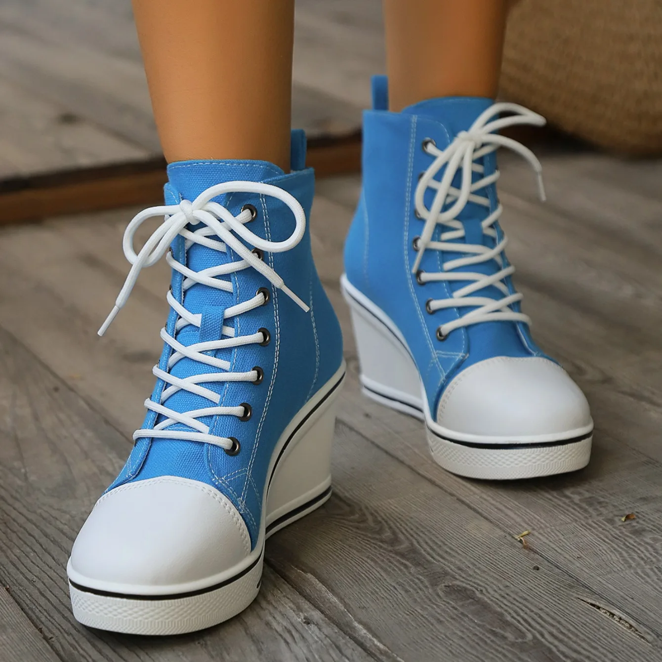 Women Sneakers 2024 New High Tops Wedge Fashion Platform Sneakers Woman Lace Up Height Increase Casual Canvas Shoes for Women