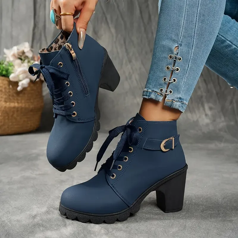 2025 New Women Ankle Boots Autumn Winter Large Size Comfortable Women Shoes Fashion Warm Thick Heel Lace Up High Heels Boots 2025 New Women Ankle Boots Autumn Winter Large Size Comfortable Women Shoes Fashion Warm Thick Heel Lace Up High Heels Boots
