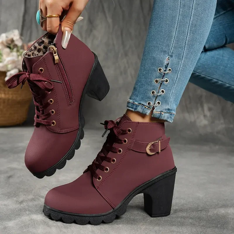 2025 New Women Ankle Boots Autumn Winter Large Size Comfortable Women Shoes Fashion Warm Thick Heel Lace Up High Heels Boots 2025 New Women Ankle Boots Autumn Winter Large Size Comfortable Women Shoes Fashion Warm Thick Heel Lace Up High Heels Boots