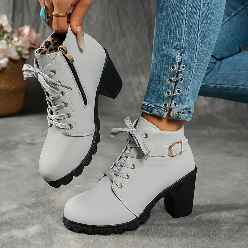2025 New Women Ankle Boots Autumn Winter Large Size Comfortable Women Shoes Fashion Warm Thick Heel Lace Up High Heels Boots 2025 New Women Ankle Boots Autumn Winter Large Size Comfortable Women Shoes Fashion Warm Thick Heel Lace Up High Heels Boots