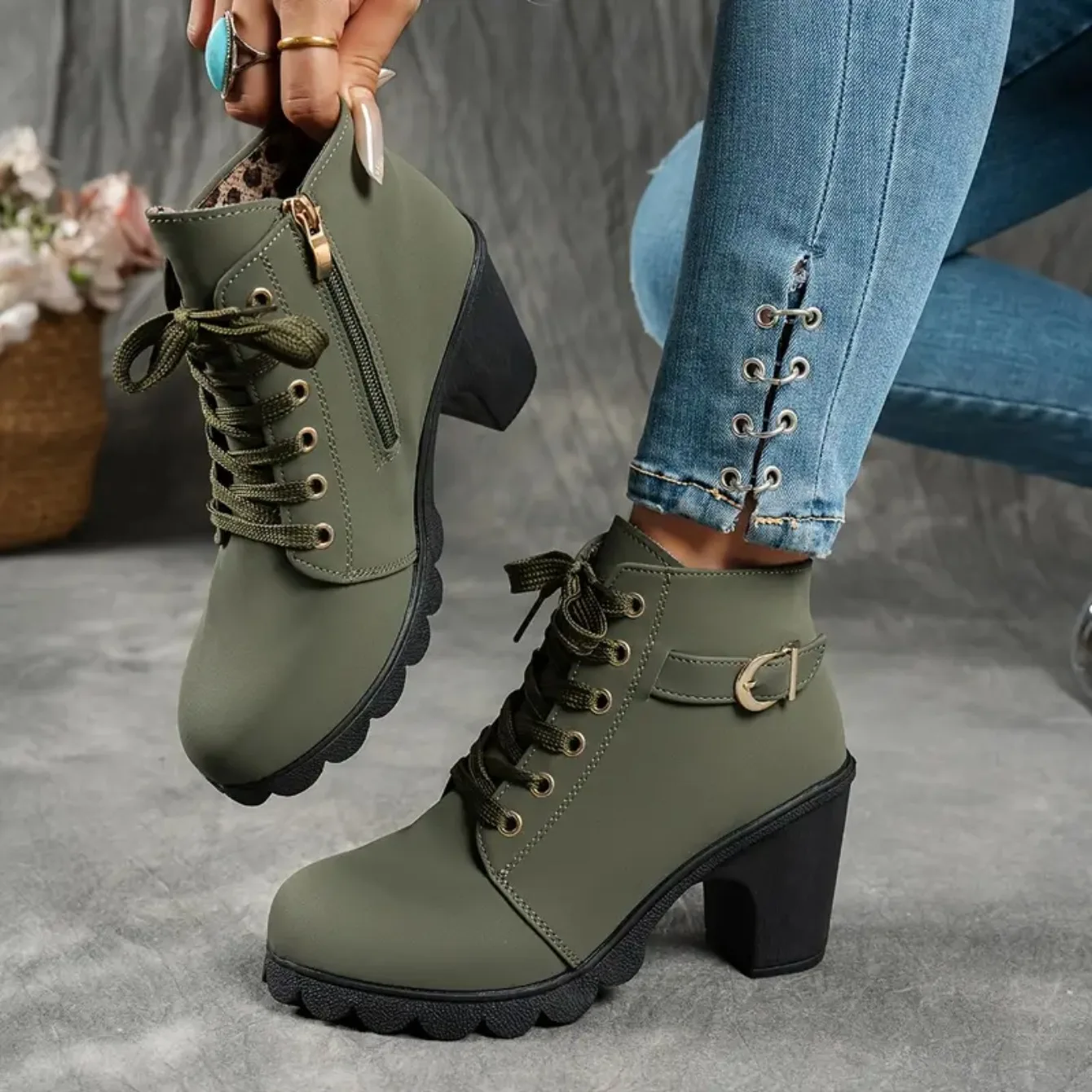 2025 New Women Ankle Boots Autumn Winter Large Size Comfortable Women Shoes Fashion Warm Thick Heel Lace Up High Heels Boots 2025 New Women Ankle Boots Autumn Winter Large Size Comfortable Women Shoes Fashion Warm Thick Heel Lace Up High Heels Boots