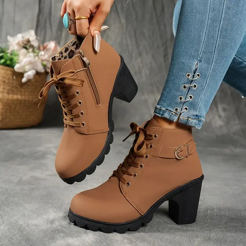 2025 New Women Ankle Boots Autumn Winter Large Size Comfortable Women Shoes Fashion Warm Thick Heel Lace Up High Heels Boots 2025 New Women Ankle Boots Autumn Winter Large Size Comfortable Women Shoes Fashion Warm Thick Heel Lace Up High Heels Boots