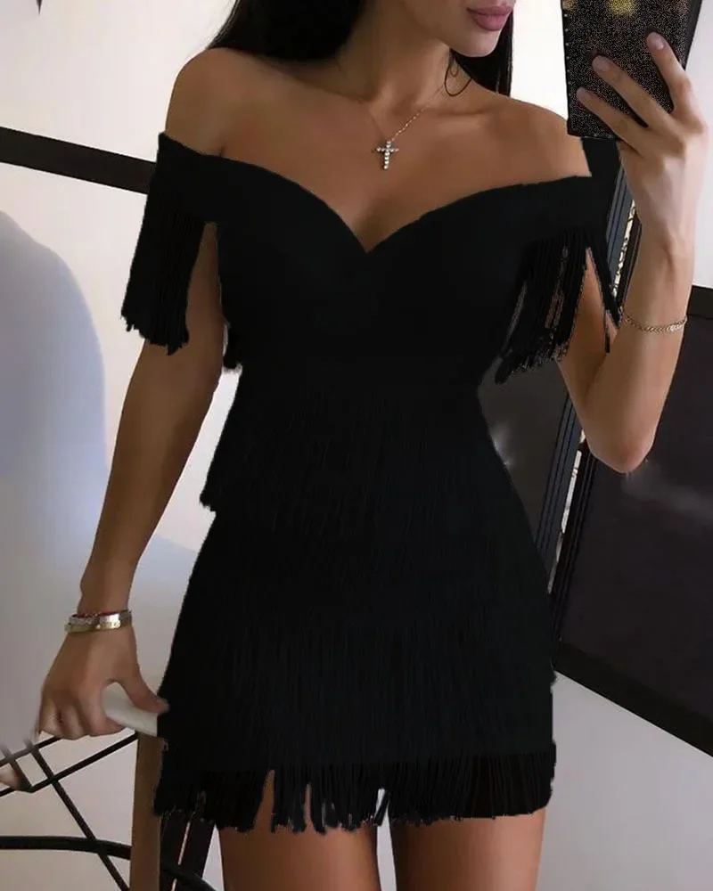 New Winter Women Solid Slash Neck Sleeveless Dress Empire Tassel Sheath Mini Dress Sexy Night Club Wear Bandage Dresses LZR3399 New Winter Women Solid Slash Neck Sleeveless Dress Empire Tassel Sheath Mini Dress Sexy Night Club Wear Bandage Dresses LZR3399