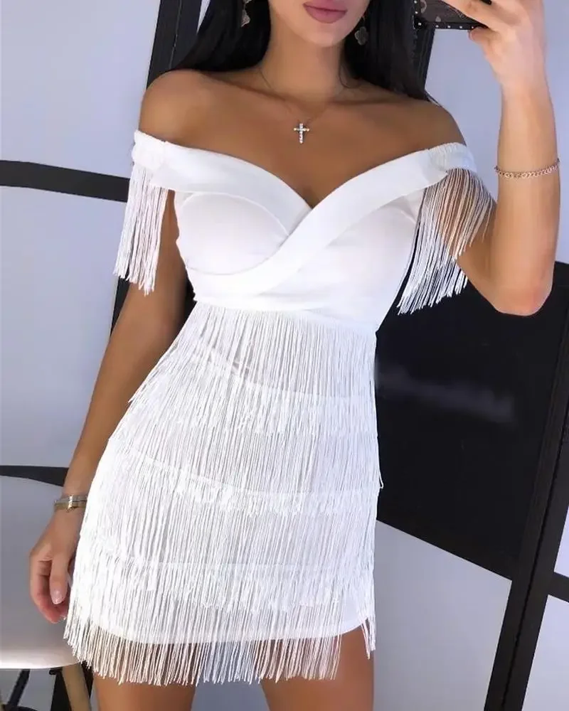 New Winter Women Solid Slash Neck Sleeveless Dress Empire Tassel Sheath Mini Dress Sexy Night Club Wear Bandage Dresses LZR3399 New Winter Women Solid Slash Neck Sleeveless Dress Empire Tassel Sheath Mini Dress Sexy Night Club Wear Bandage Dresses LZR3399