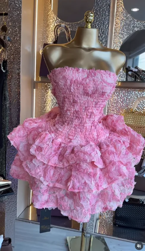 CM.YAYA Women Rose Floral  Strapless Midi Mini A-line Tiered Dress 2026 Spring Beach Sexy Sweet Birthday Party Dresses Vestidos