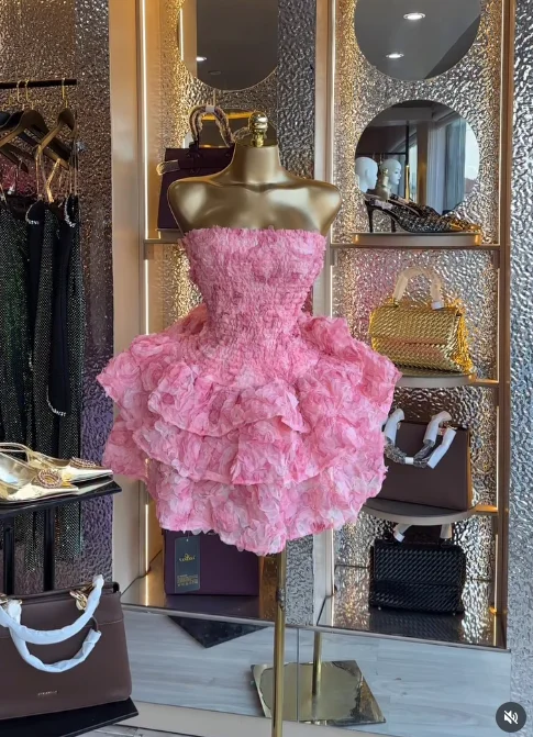 CM.YAYA Women Rose Floral  Strapless Midi Mini A-line Tiered Dress 2026 Spring Beach Sexy Sweet Birthday Party Dresses Vestidos