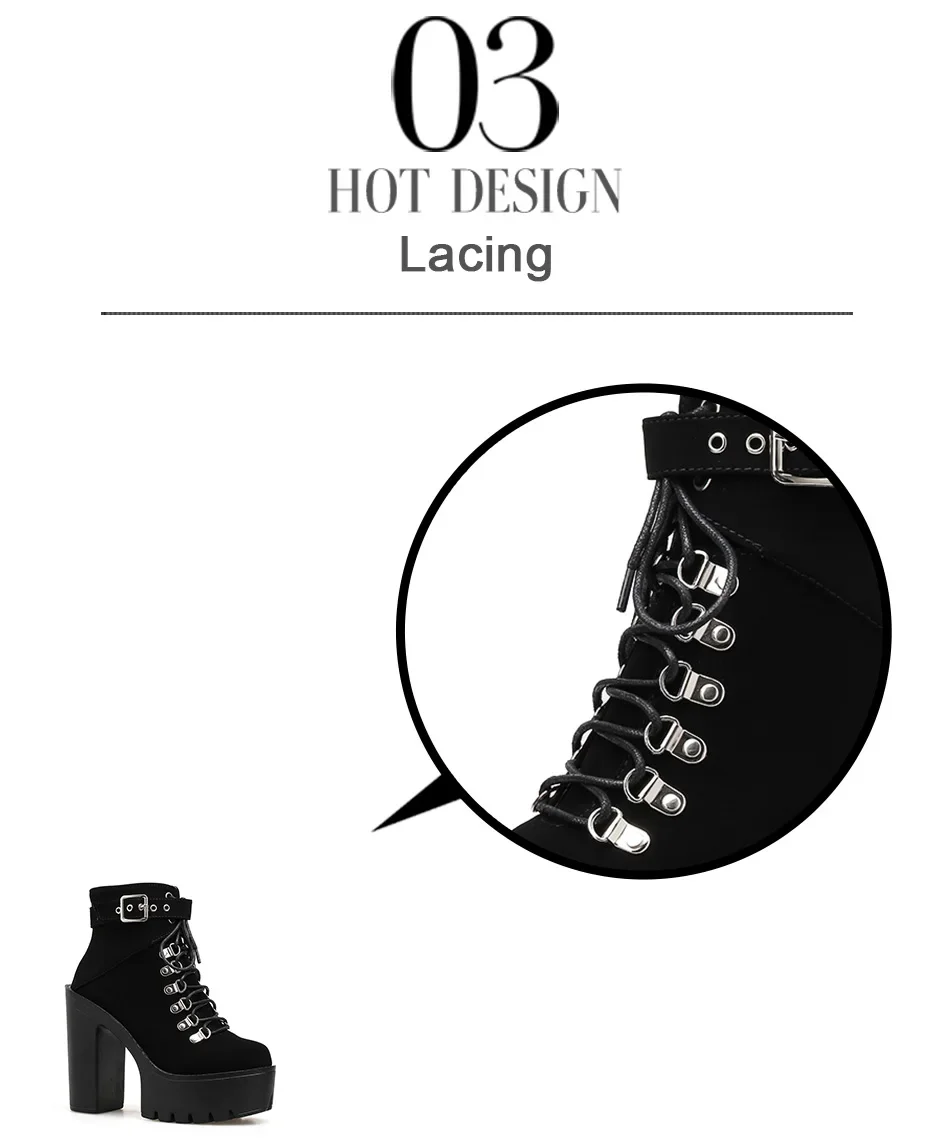 Lace Up Women Boots Platform Buckle Boot Winter Shoes Thick Heel Autmn Boots With Zipper Ankle Strap Black Suede Gothic