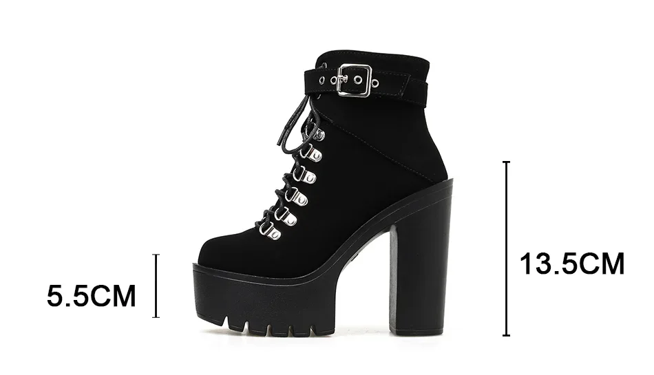 Lace Up Women Boots Platform Buckle Boot Winter Shoes Thick Heel Autmn Boots With Zipper Ankle Strap Black Suede Gothic