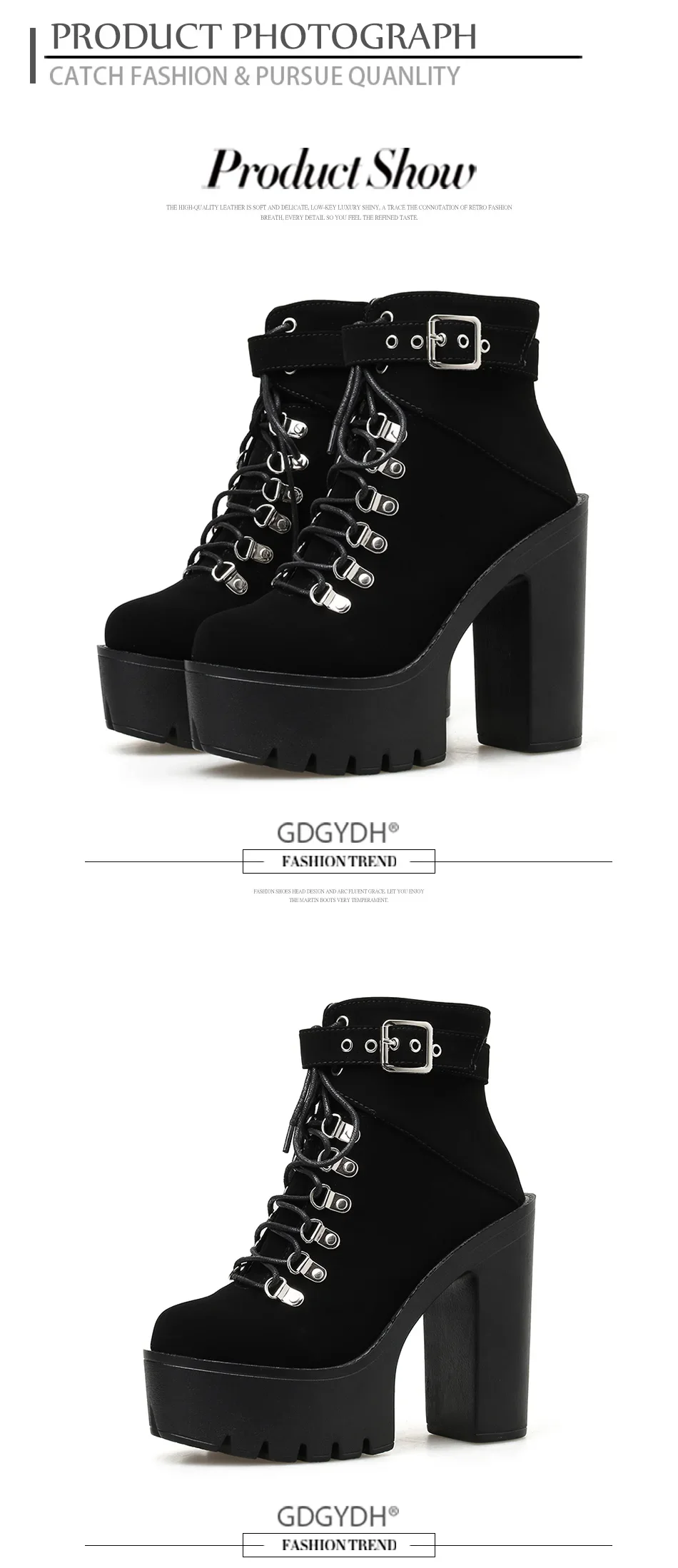 Lace Up Women Boots Platform Buckle Boot Winter Shoes Thick Heel Autmn Boots With Zipper Ankle Strap Black Suede Gothic