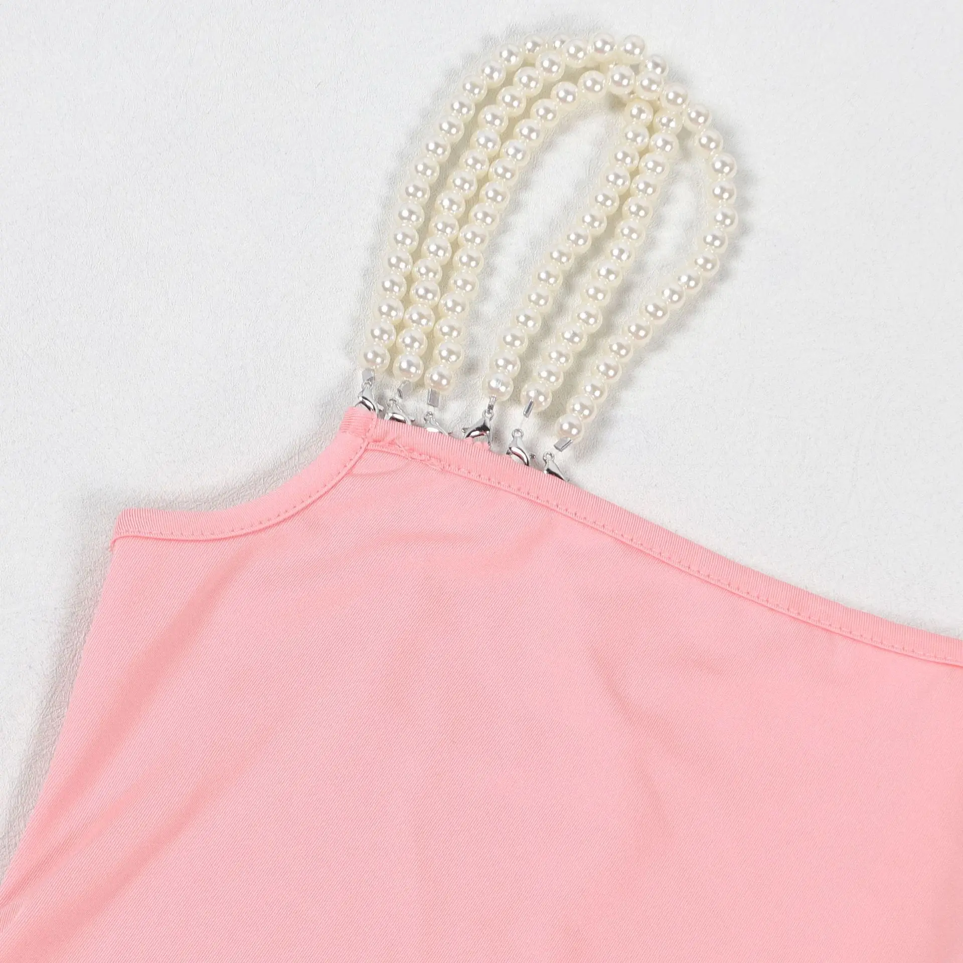 CM.YAYA Women Sleeveless Mesh Edible Tree Fungus Bead Strap Dress Sexy Night Club Evening Birthday Party Mini Dresses Vestidos