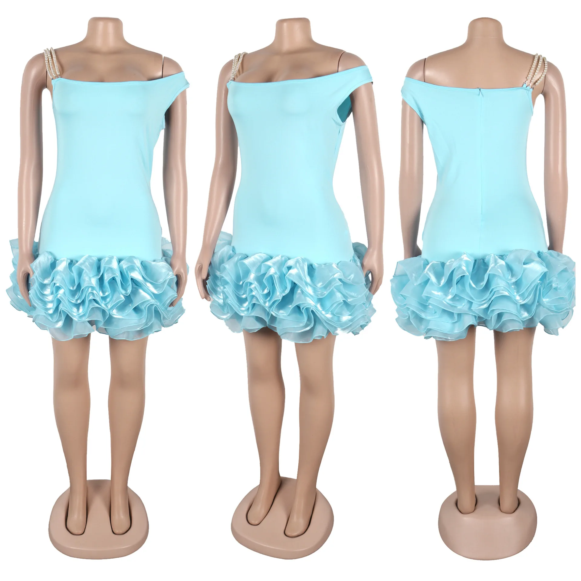 CM.YAYA Women Sleeveless Mesh Edible Tree Fungus Bead Strap Dress Sexy Night Club Evening Birthday Party Mini Dresses Vestidos