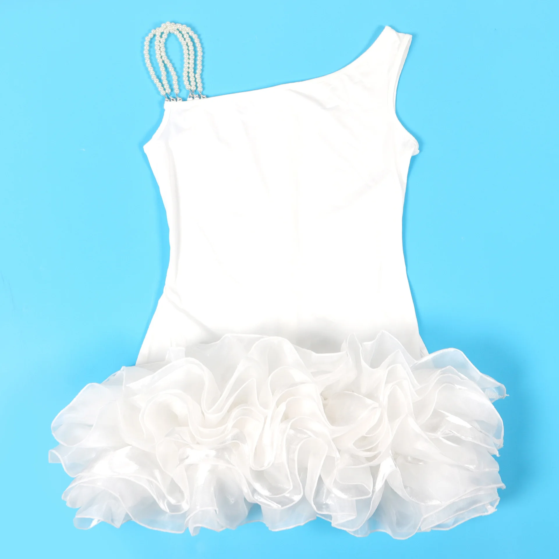 CM.YAYA Women Sleeveless Mesh Edible Tree Fungus Bead Strap Dress Sexy Night Club Evening Birthday Party Mini Dresses Vestidos