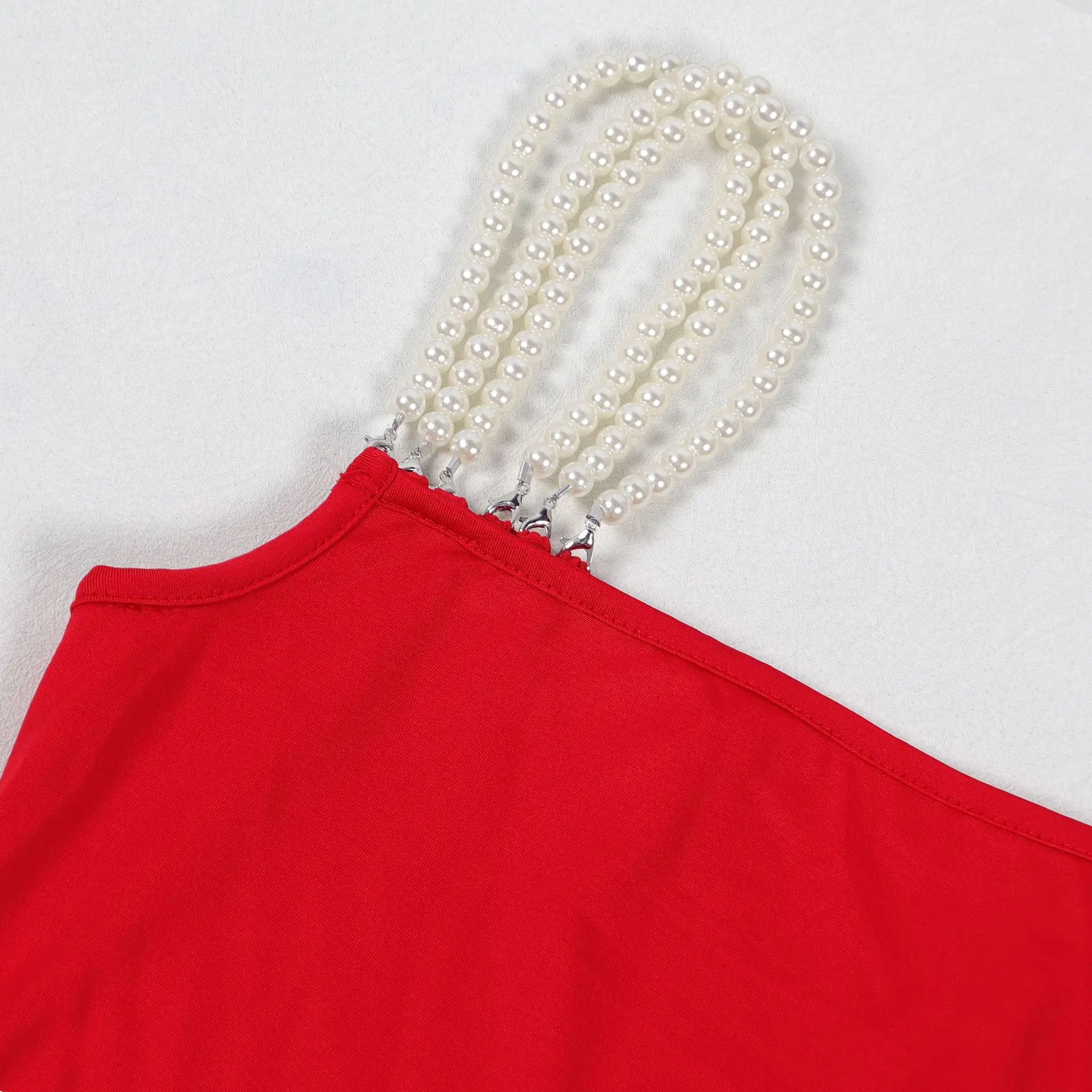 CM.YAYA Women Sleeveless Mesh Edible Tree Fungus Bead Strap Dress Sexy Night Club Evening Birthday Party Mini Dresses Vestidos