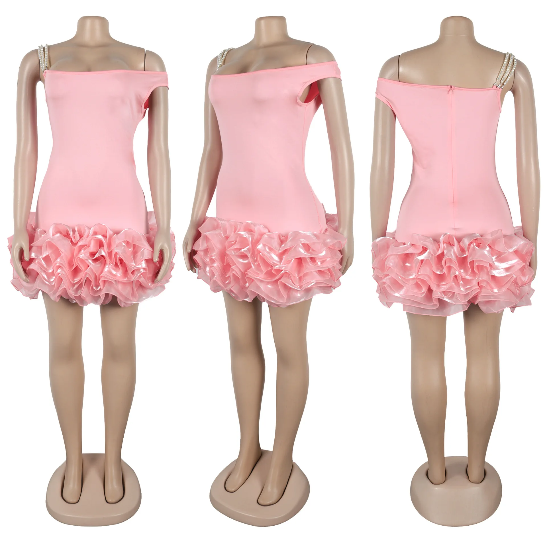 CM.YAYA Women Sleeveless Mesh Edible Tree Fungus Bead Strap Dress Sexy Night Club Evening Birthday Party Mini Dresses Vestidos