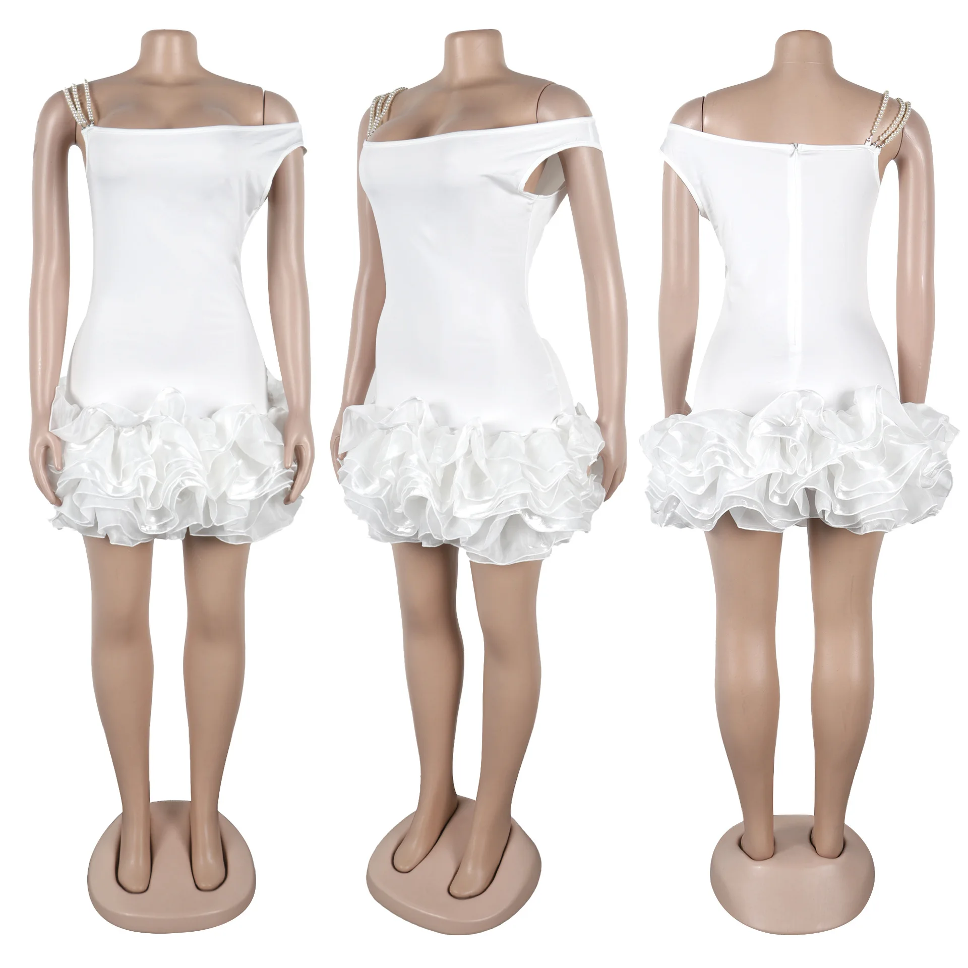 CM.YAYA Women Sleeveless Mesh Edible Tree Fungus Bead Strap Dress Sexy Night Club Evening Birthday Party Mini Dresses Vestidos