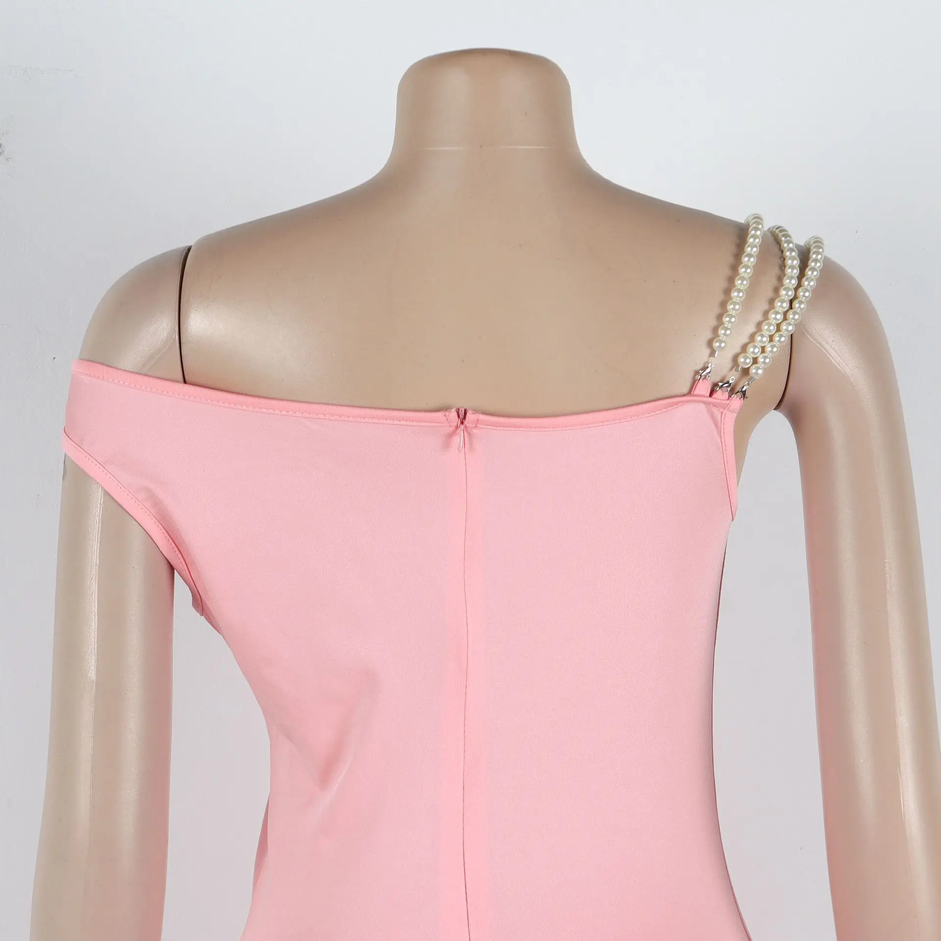 CM.YAYA Women Sleeveless Mesh Edible Tree Fungus Bead Strap Dress Sexy Night Club Evening Birthday Party Mini Dresses Vestidos