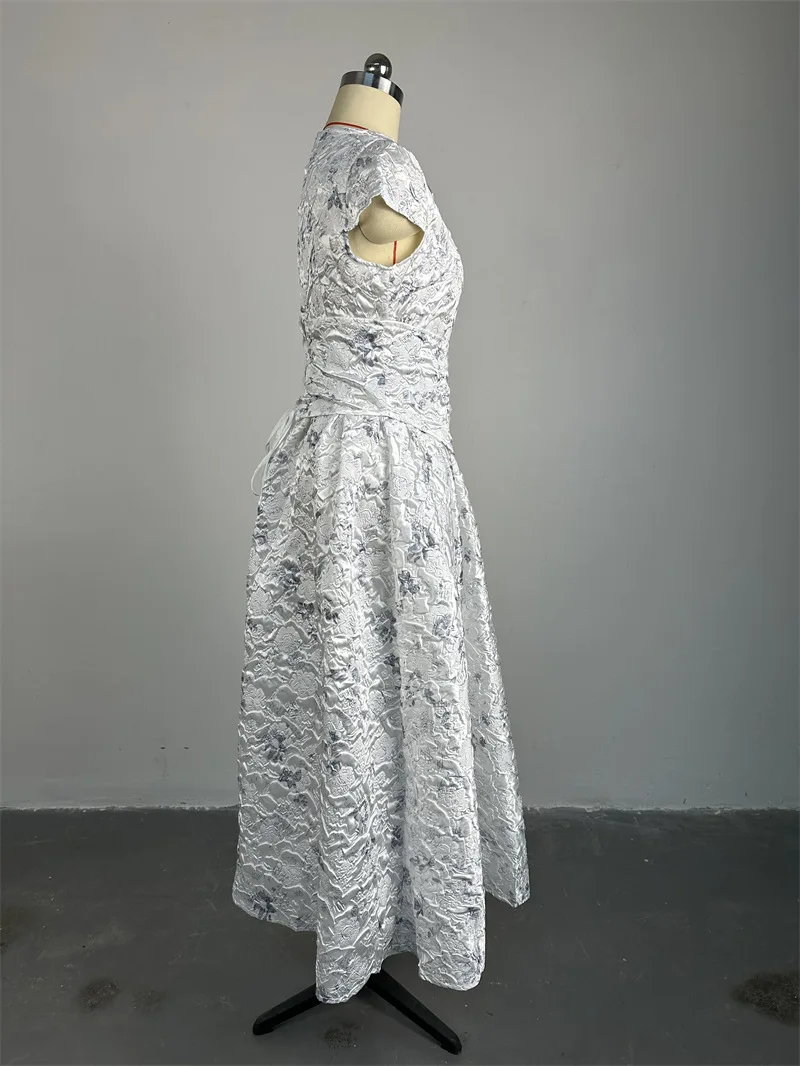 CM.YAYA Short Sleeve Elegant Women Long Dress Pockets O-neck A-Line Mid-Length Dresses 2024 Summer Beach Party Streetwear