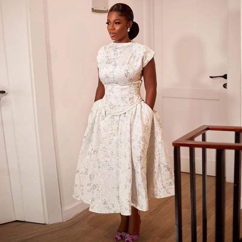 CM.YAYA Short Sleeve Elegant Women Long Dress Pockets O-neck A-Line Mid-Length Dresses 2024 Summer Beach Party Streetwear