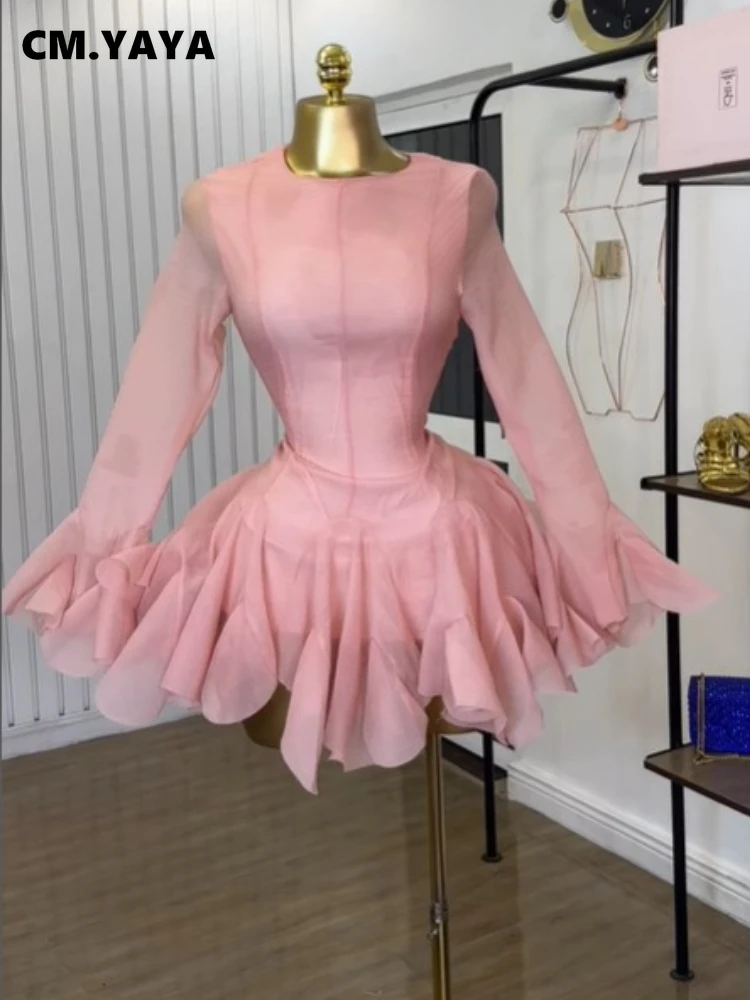 CM.YAYA Women flare long sleeve Printed Big Swing Ball Gown Dress 2025 Summer Holiday Night Club Party Vestidos Sexy Dresses