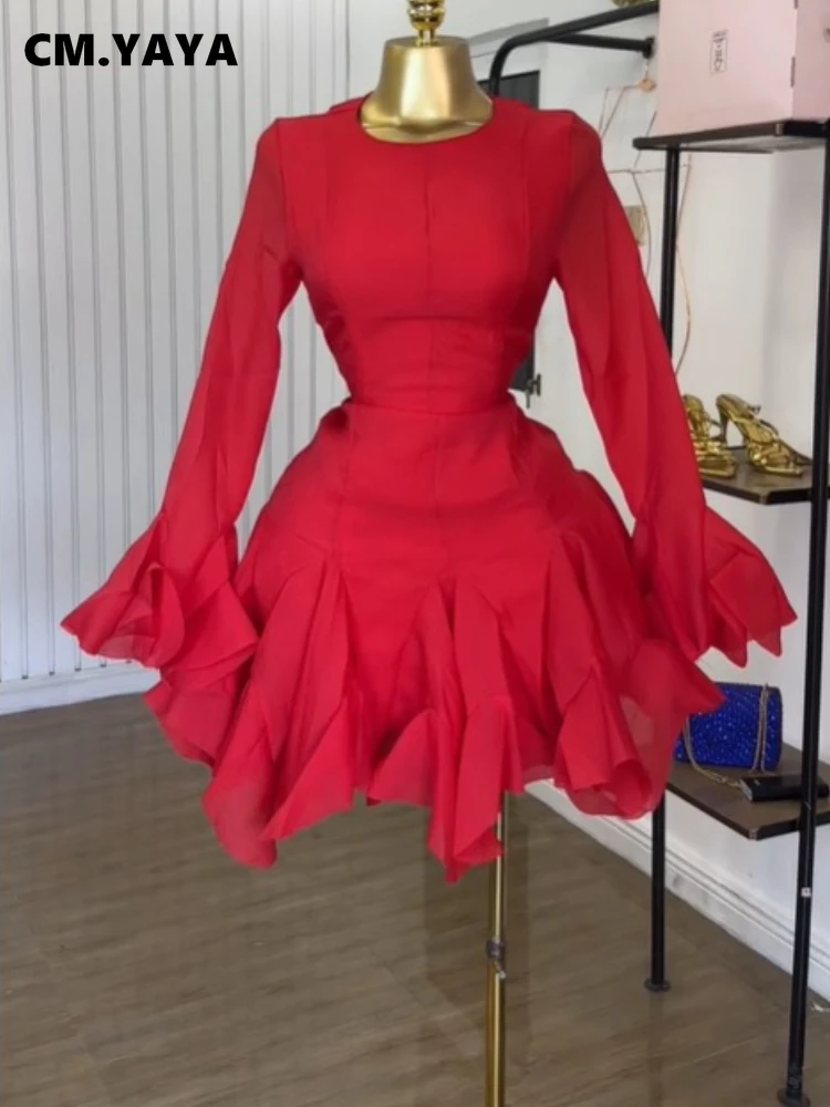 CM.YAYA Women flare long sleeve Printed Big Swing Ball Gown Dress 2025 Summer Holiday Night Club Party Vestidos Sexy Dresses