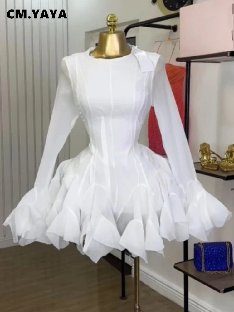 CM.YAYA Women flare long sleeve Printed Big Swing Ball Gown Dress 2025 Summer Holiday Night Club Party Vestidos Sexy Dresses